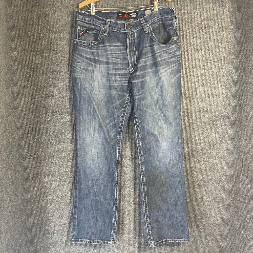 Ariat FR M4 Low Rise Boot Cut Jeans Mens 36x34 (36x32) Blue Flame Resistant
